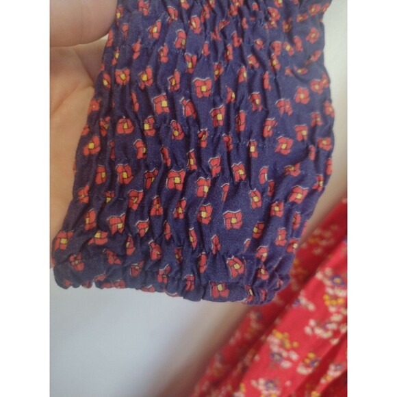 Vintage 70s Denise Are There Prairie Floral Maxi Dress Blue & Red Ruffled  M / L - Picture 16 of 16
